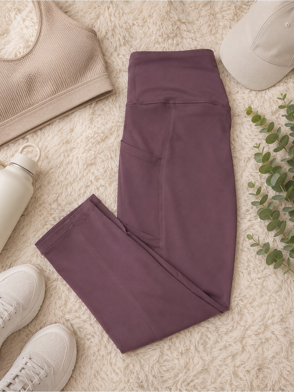 Marika High Rise Pocket Leggings Large Purple Mauve Activewear Athleisure